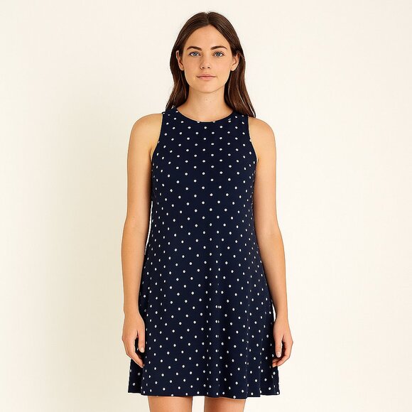 Anne Klein Navy Blue Polka Dot Dress Size 6 – Classic Sleeveless Midi - Picture 1 of 11